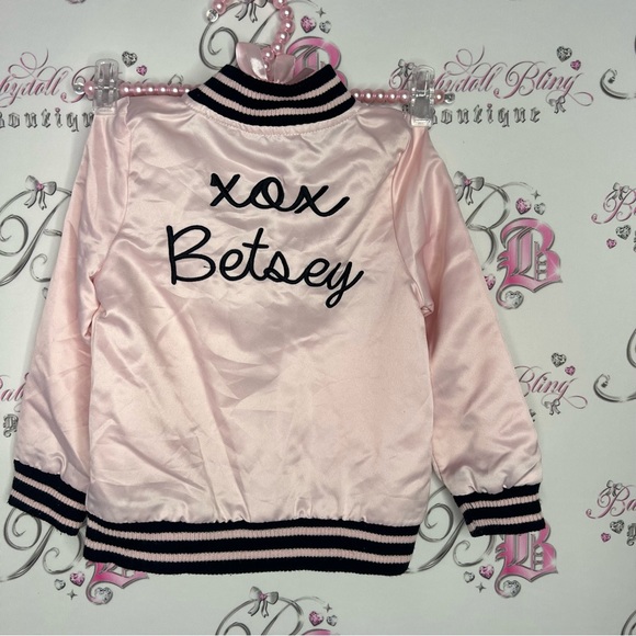 Betsey Johnson bomber jacket coat kids shiny satiny silky fabric pink embroider - Picture 9 of 12